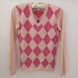 Marshall Fields, pink Argyle cashmere wool sweater
